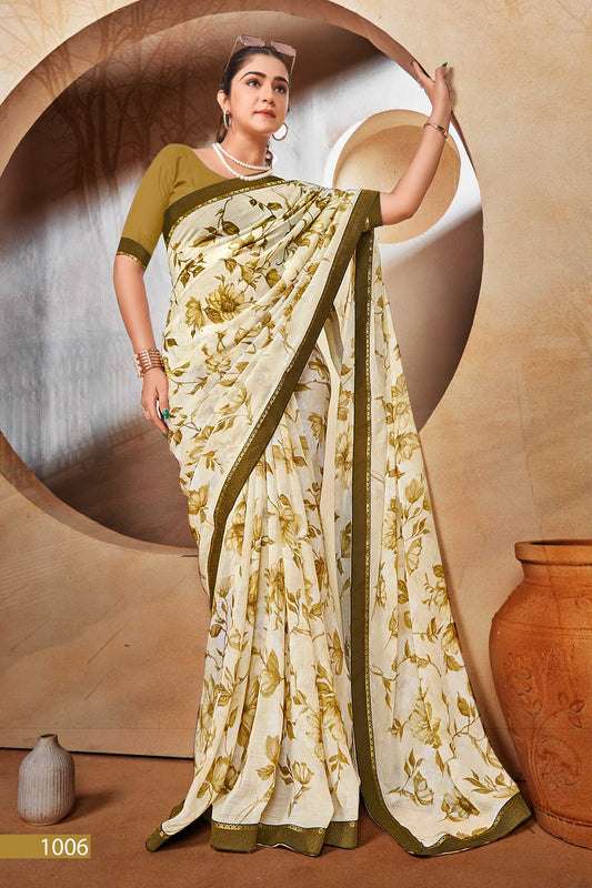 Green Chiffon Printed Saree - SonaSona-1006