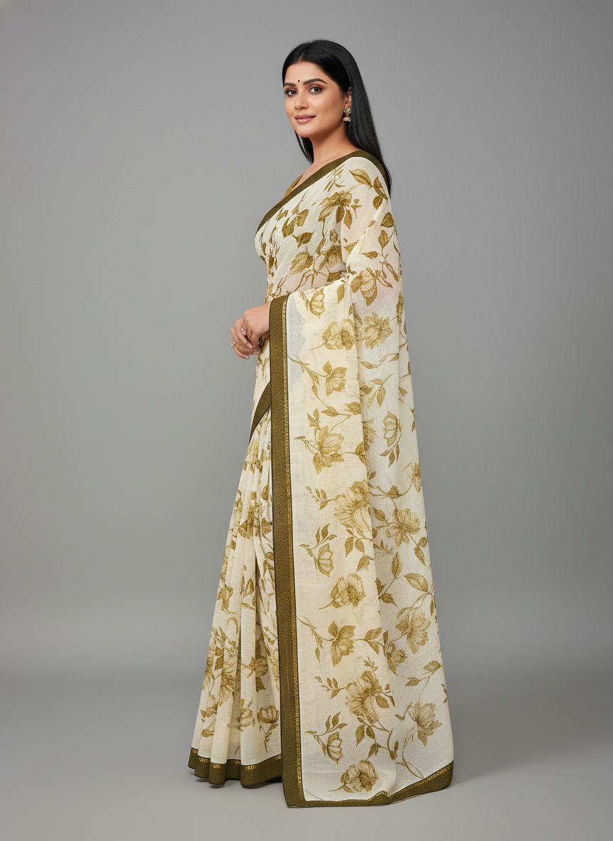 Green Chiffon Printed Saree - SonaSona-1006