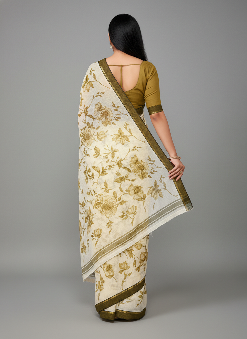 Green Chiffon Printed Saree - SonaSona-1006
