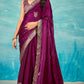 VIYONA FASHION Purple Chiffon Saree with Jarkan Work Border and Blouse, Traditional Indian Ethnic Wear - PL-VY-10