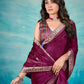 VIYONA FASHION Purple Chiffon Saree with Jarkan Work Border and Blouse, Traditional Indian Ethnic Wear - PL-VY-10