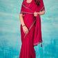 VIYONA FASHION Magenta Satin Chiffon Saree with Jarkan Work, Embellished Border and Blouse - PL-VY-11