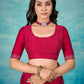VIYONA FASHION Magenta Satin Chiffon Saree with Jarkan Work, Embellished Border and Blouse - PL-VY-11