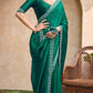 VIYONA FASHION Green Chiffon Saree with Jarkan Work Border and Blouse - PL-VY-12