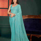 VIYONA FASHION Turquoise Chiffon Saree with Jarkan Work, Traditional Indian Ethnic Wear - PL-VY-13