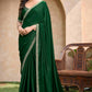 VIYONA FASHION Green Satin Chiffon Saree with Golden Jarkan Border Work, Elegant Traditional Indian Ethnic Wear - PL-VY-15