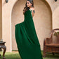 VIYONA FASHION Green Satin Chiffon Saree with Golden Jarkan Border Work, Elegant Traditional Indian Ethnic Wear - PL-VY-15