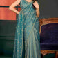VIYONA FASHION Teal Green Satin Chiffon Saree with Gold Jarkan Work, Traditional Indian Ethnic Wear - PL-VY-16