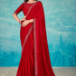 VIYONA FASHION Red Satin Chiffon Saree with Jarkan Work, Embellished Border, Traditional Indian Ethnic Wear - PL-VY-17