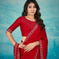 VIYONA FASHION Red Satin Chiffon Saree with Jarkan Work, Embellished Border, Traditional Indian Ethnic Wear - PL-VY-17