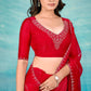 VIYONA FASHION Red Chiffon Saree with Jarkan Work, Traditional Indian Ethnic Wear, Free Size, Unstitched Blouse Piece - PL-VY-21