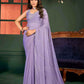 VIYONA FASHION Lavender Chiffon Saree with Jarkan Embellishment Work, Traditional Indian Ethnic Wear - PL-VY-22