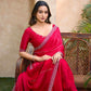 VIYONA FASHION Red Chiffon Saree with Jarkan Work, Border Lace Detail, Traditional Indian Ethnic Wear - PL-VY-23