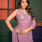 VIYONA FASHION Chiffon Saree with Jarkan Work, Purple, Embellished Border, Traditional Indian Ethnic Wear - PL-VY-24