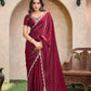 VIYONA FASHION Maroon Jarkan Work Saree with Embellished Border and Blouse - PL-VY-5