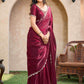 VIYONA FASHION Maroon Jarkan Work Saree with Embellished Border and Blouse - PL-VY-5