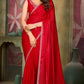 Red Satin Saree with Jarkan Work, Traditional Indian - PL-VY-6