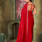 Red Satin Saree with Jarkan Work, Traditional Indian - PL-VY-6