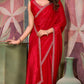 Red Satin Saree with Jarkan Work, Traditional Indian - PL-VY-6