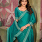VIYONA FASHION Teal Satin Chiffon Saree with Jarkan Work, Elegant Border Design, Traditional Indian Ethnic Wear - PL-VY-7