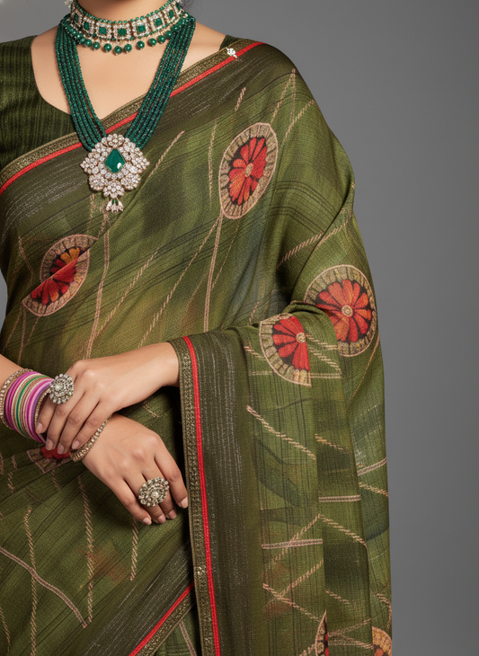 Green Weightless Georgette Printed Saree - VY-Chahat-1003