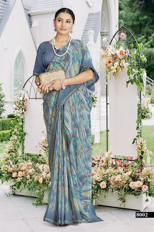 Grey Weightless Georgette Digital Print Saree - VY-Dairy-8002