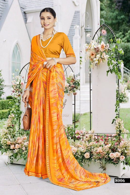 Mustard Weightless Georgette Digital Print Saree - VY-Dairy-8006