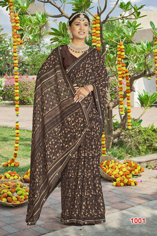 Brown Georgette Digital Print Saree - VY-HUMTUM-1001