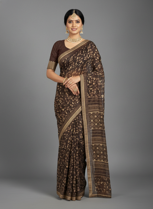 Brown Georgette Digital Print Saree - VY-HUMTUM-1001