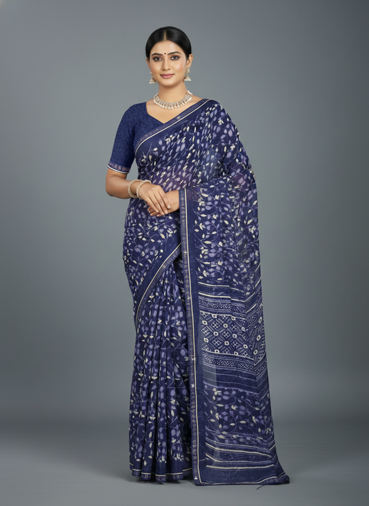 Blue Georgette Digital Print Saree - VY-HUMTUM-1002