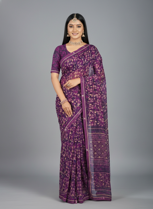 Purple Georgette Digital Print Saree - VY-HUMTUM-1003