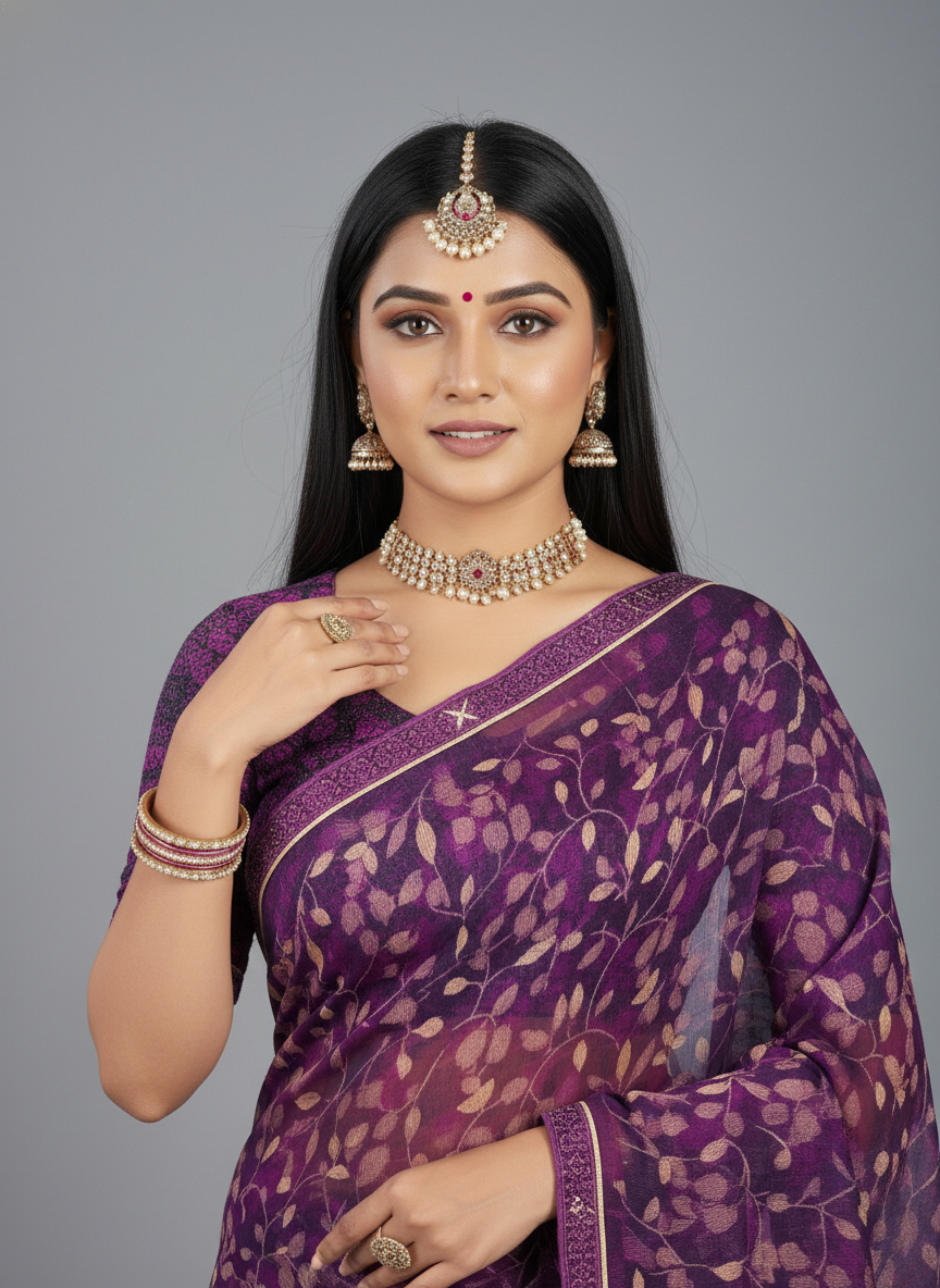 Purple Georgette Digital Print Saree - VY-HUMTUM-1003
