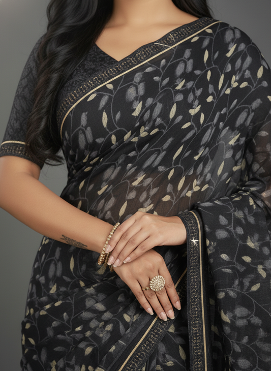 Grey Georgette Digital Print Saree - VY-HUMTUM-1005