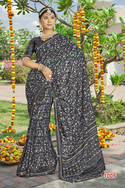 Grey Georgette Digital Print Saree - VY-HUMTUM-1005