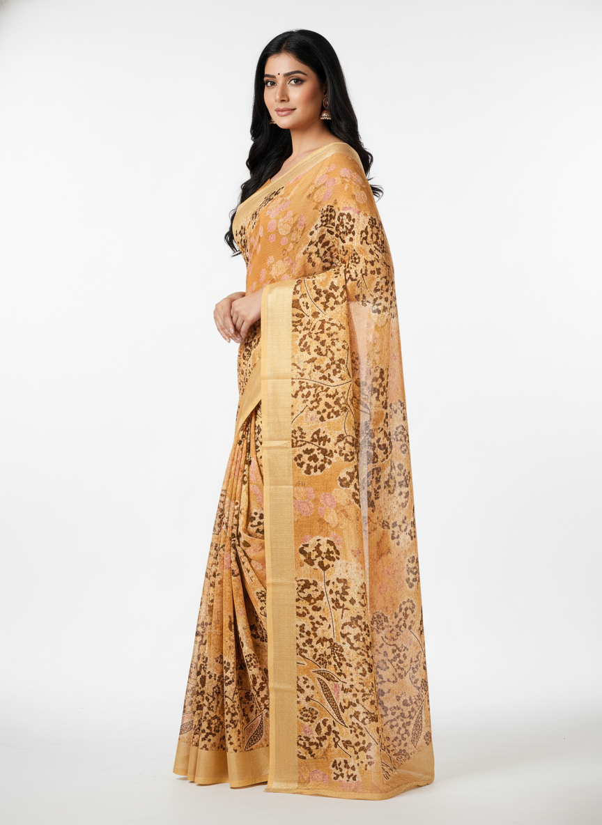 Rust Chiffon Printed Saree - Vatika-1004