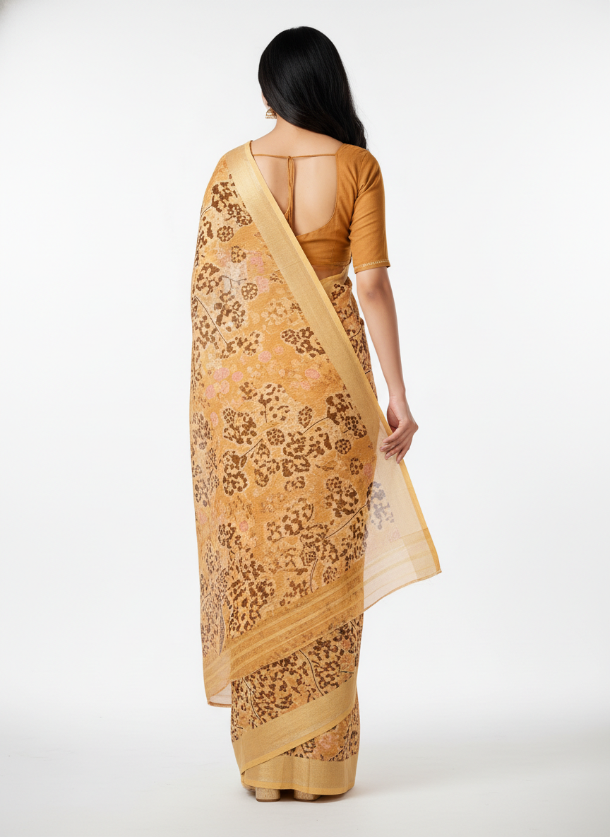 Rust Chiffon Printed Saree - Vatika-1004